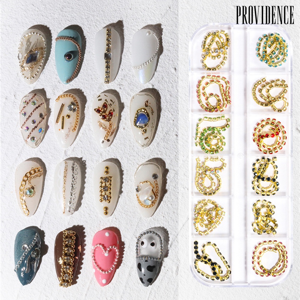 Providence 12pcs / Set Rantai Metal Lebar Aplikasi Nail Art / Manicure