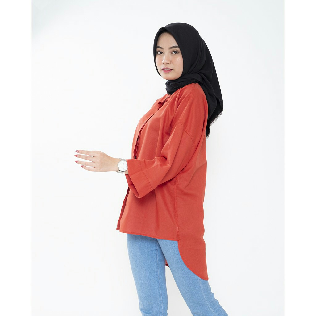 Kemeja Wanita Oversize Baju Atasan Casual A-1 Jumbo Katun Rami Kerah Sanghai