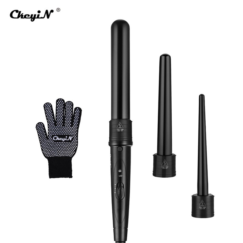 

CkeyiN 3-in-1 Curling Wand Set Curler Iron dengan Barel yang Dapat Dipertukarkan