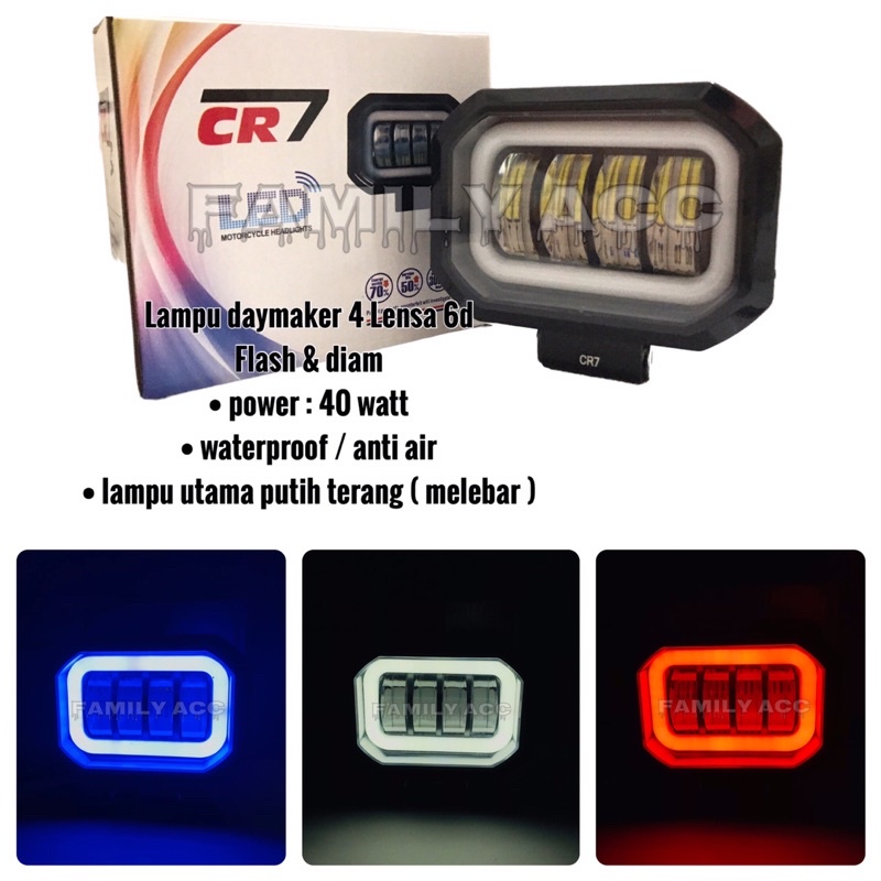 LAMPU TEMBAK SOROT DAYMAKER 4 MATA LENSA 6D MODEL KOTAK 40 WATT / LAMPU DAYMAKER 4 LED 6D MODEL KOTAK WATERPROOF UNIVERSAL