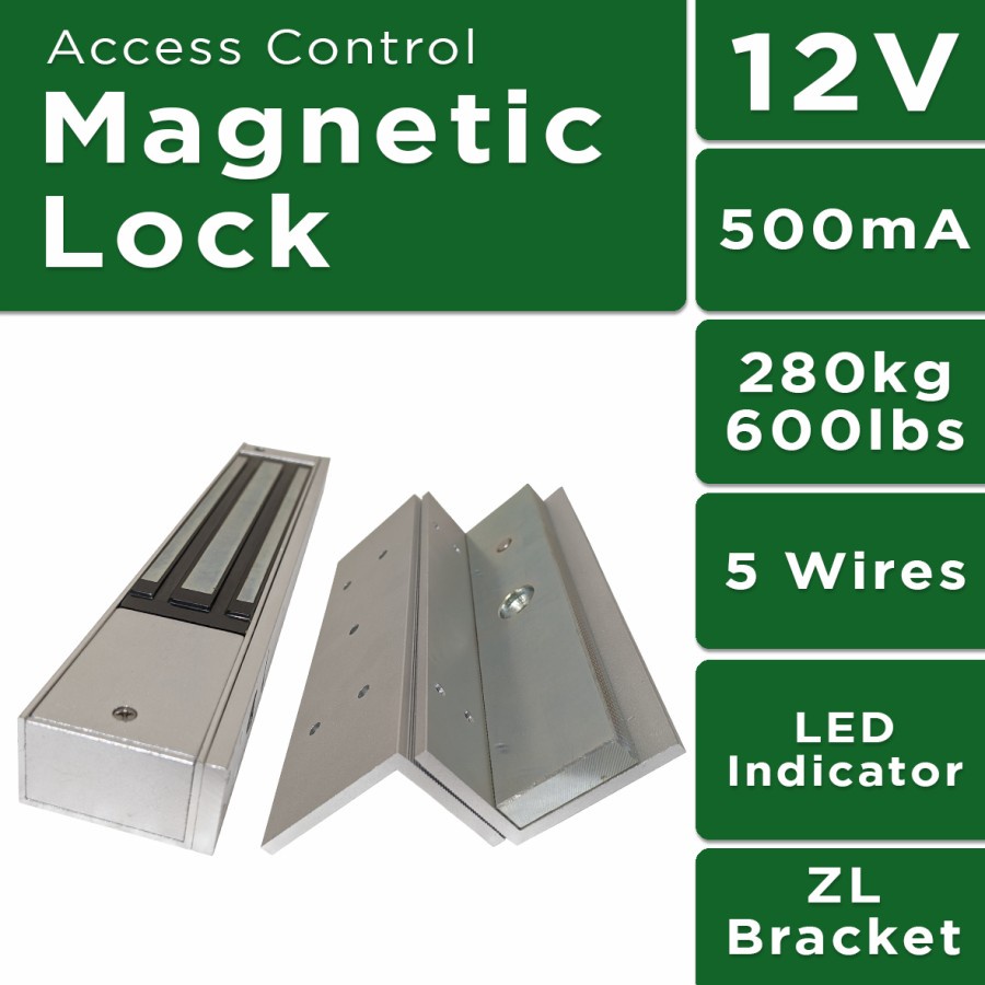 Magnetic Lock Akses Kontrol 280Kg 600Lbs with LED, ZL Bracket Komplit