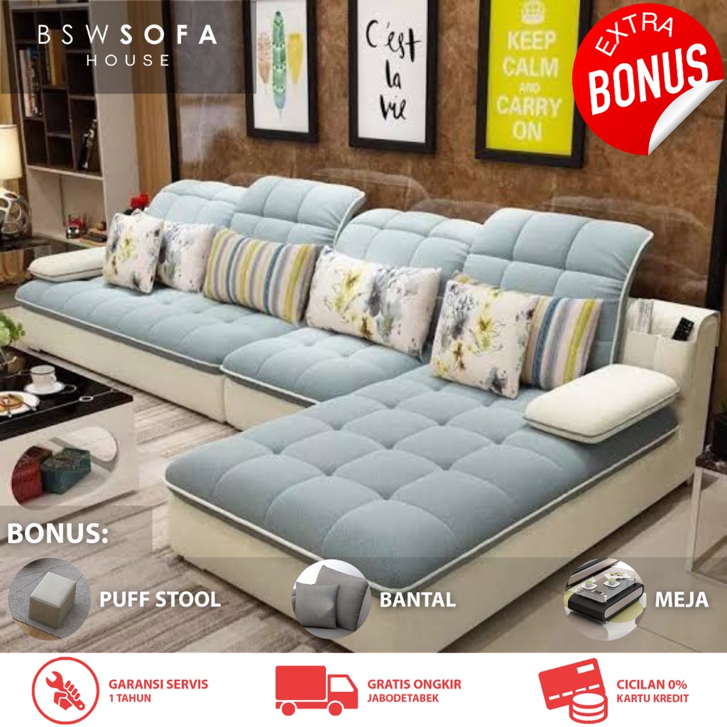 Jual BSW007L SOFA L BED MINIMALIS SOFABED KURSI RUANG TAMU & KELUARGA MEWAH PREMIUM MODERN MURAH
