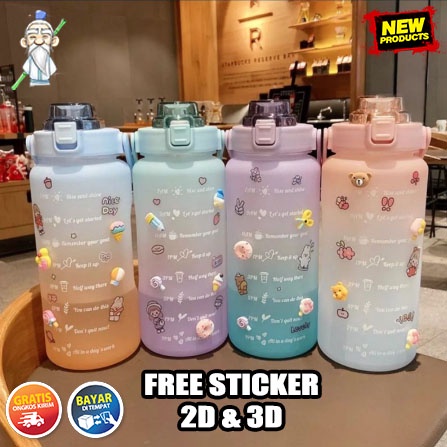 ❤️ SUHU ❤️ BOTOL MINUM 2 LITER 2000ML GEMOY 1.3 LITER 1300ML STICKER 3D MOTIVASI VIRAL GRADIASI PASTEL PENANDA WAKTU QUITFIT