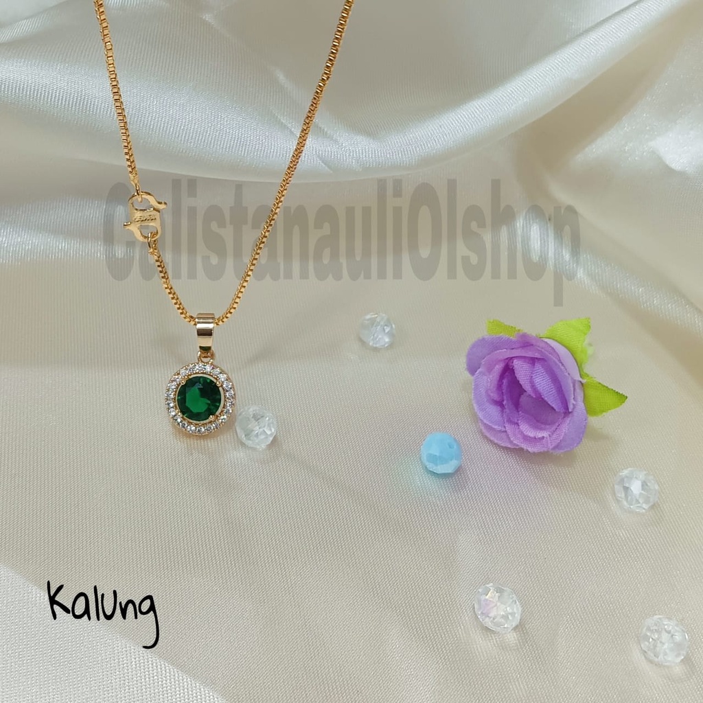 SET DEWASA KRISTAL HIJAU SIMANIS PERHIASAN EMAS  KOREA ANTI KARAT DAN ANTI LUNTUR