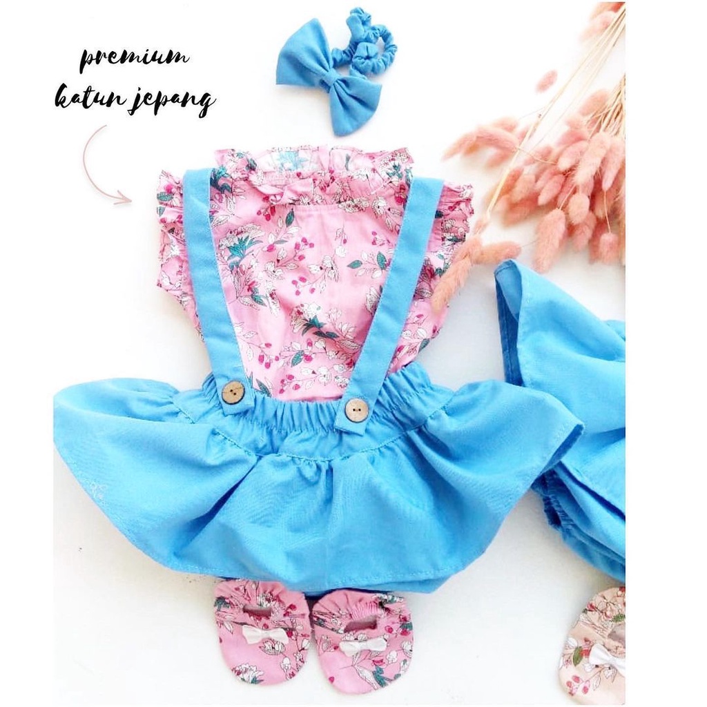 Hampers Talitha / Aiko / Clara / Gianna Baju Rok Overall Bandana Sepatu Giftset Kado Lahiran Anak Bayi Perempuan Lucu Terlaris Murah-5