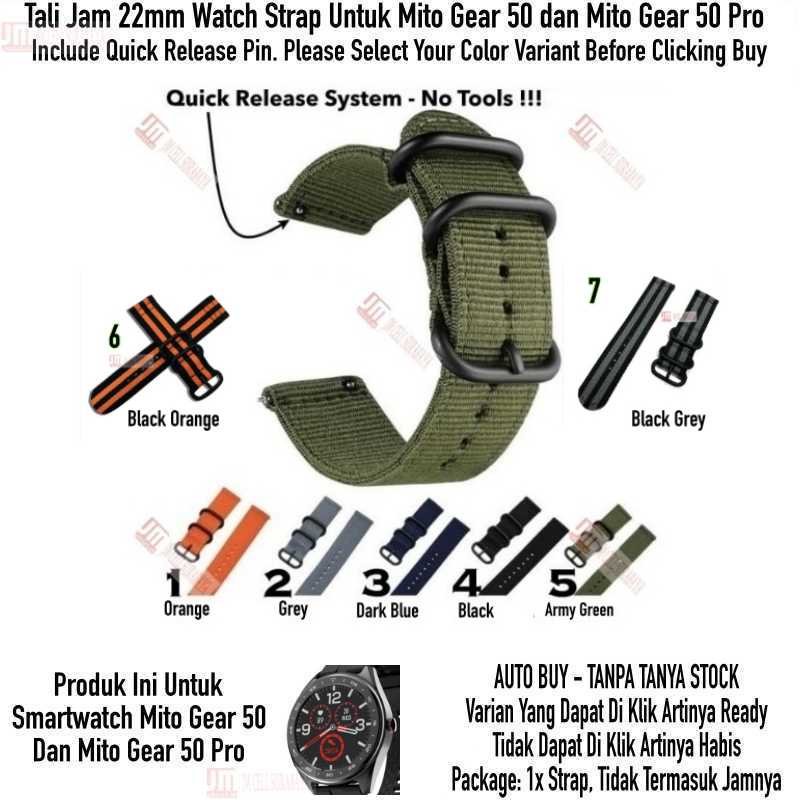 Watch Strap Mito Gear 50 / Gear 50 Pro - Tali Jam 22mm Nylon Stitching 3 Buckle