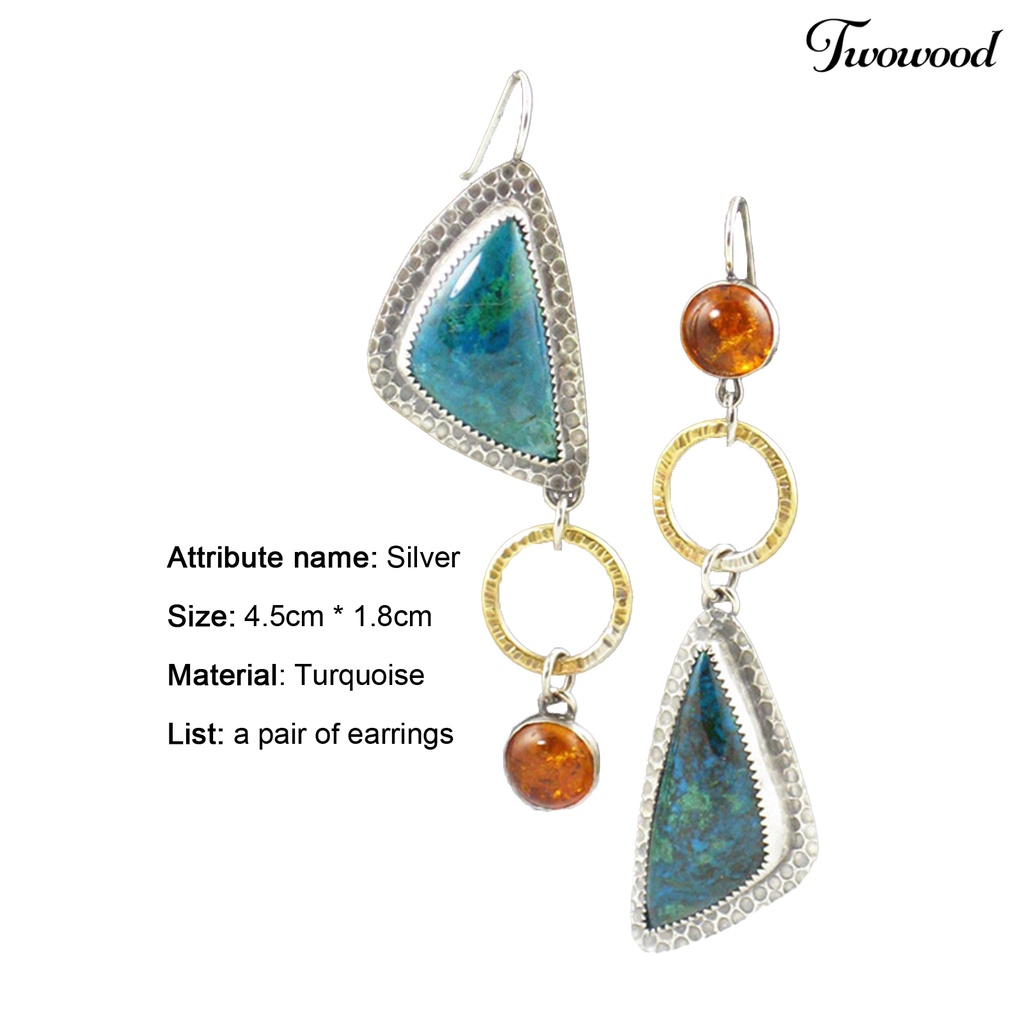 Twowood 1 Pair Women Earrings Geometry Shape Pendant Triangle Faux Turquoise Jewelry Lightweight Electroplating Hook Earrings for Wedding