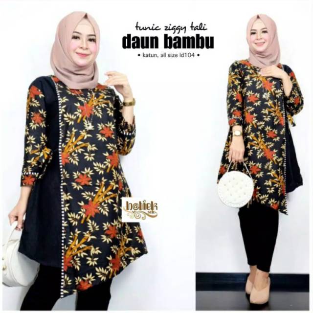 Tunik katun halus murah daun bambu Atasan Baju batik remaja wanita cewek cewe elegan modis mode hits cantik pesta party kerja sekolah kuliah kekinian terbaru