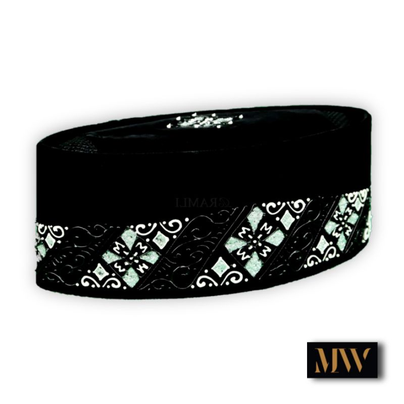 Peci songkok hitam beludru lukis motif sunda