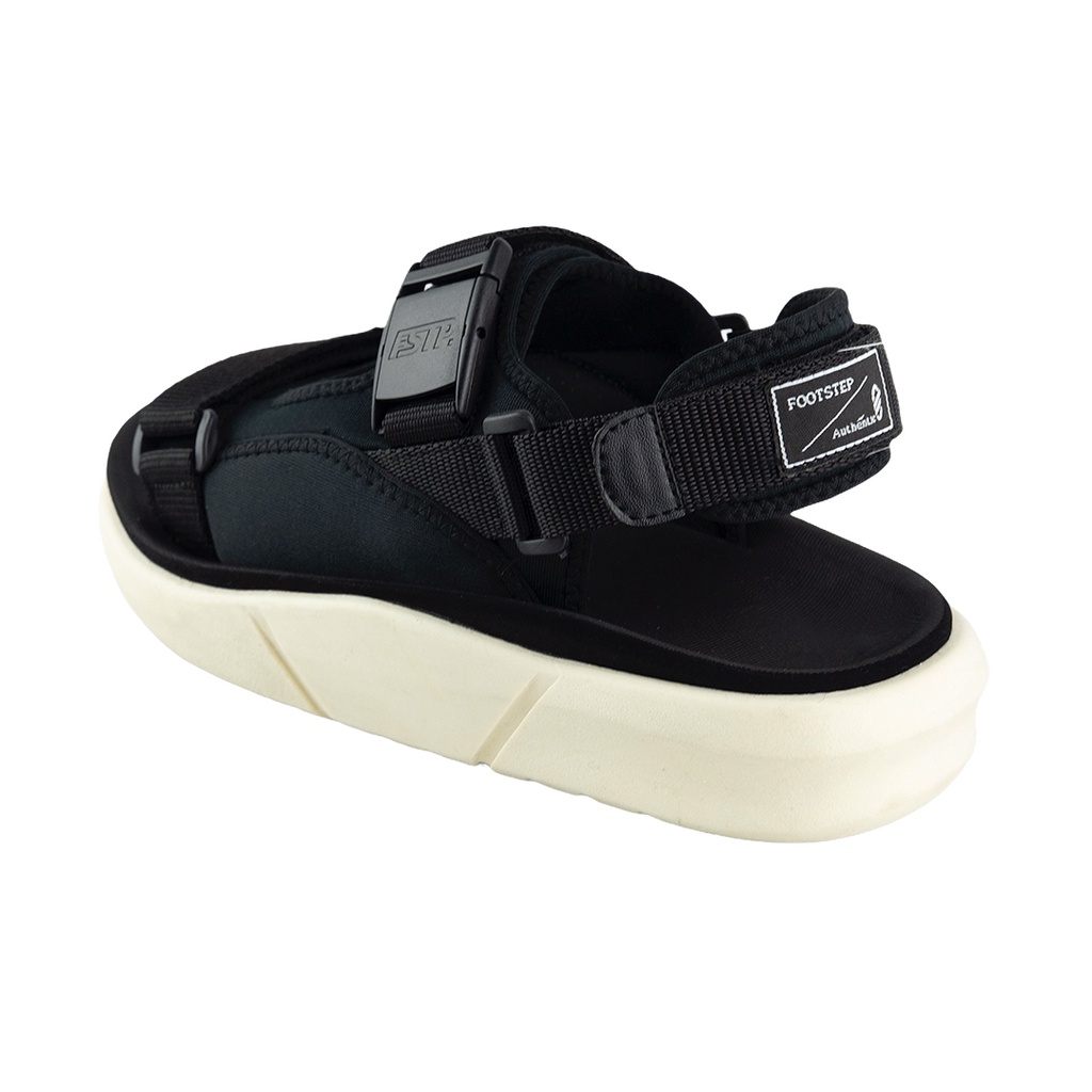 HIMA BLACK ORIGINAL x FOOTSTEP Sandal Casual Hitam Pria Sendal Gunung Kasual Jalan Santai Harian Main Hangout Lebaran Fashion Distro Remaja Traveling Outdoor Premium Travelling Footwear Tali 2 Strap Big Size Jumbo Ukuran Besar 44 Keren Terbaru Kekinian