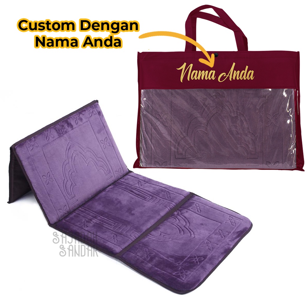 Sajadah Sandar SAHADA Multifungsi Untuk Sandar / Sender / Duduk / Lipat - Asyraf Custom Nama - Purpl