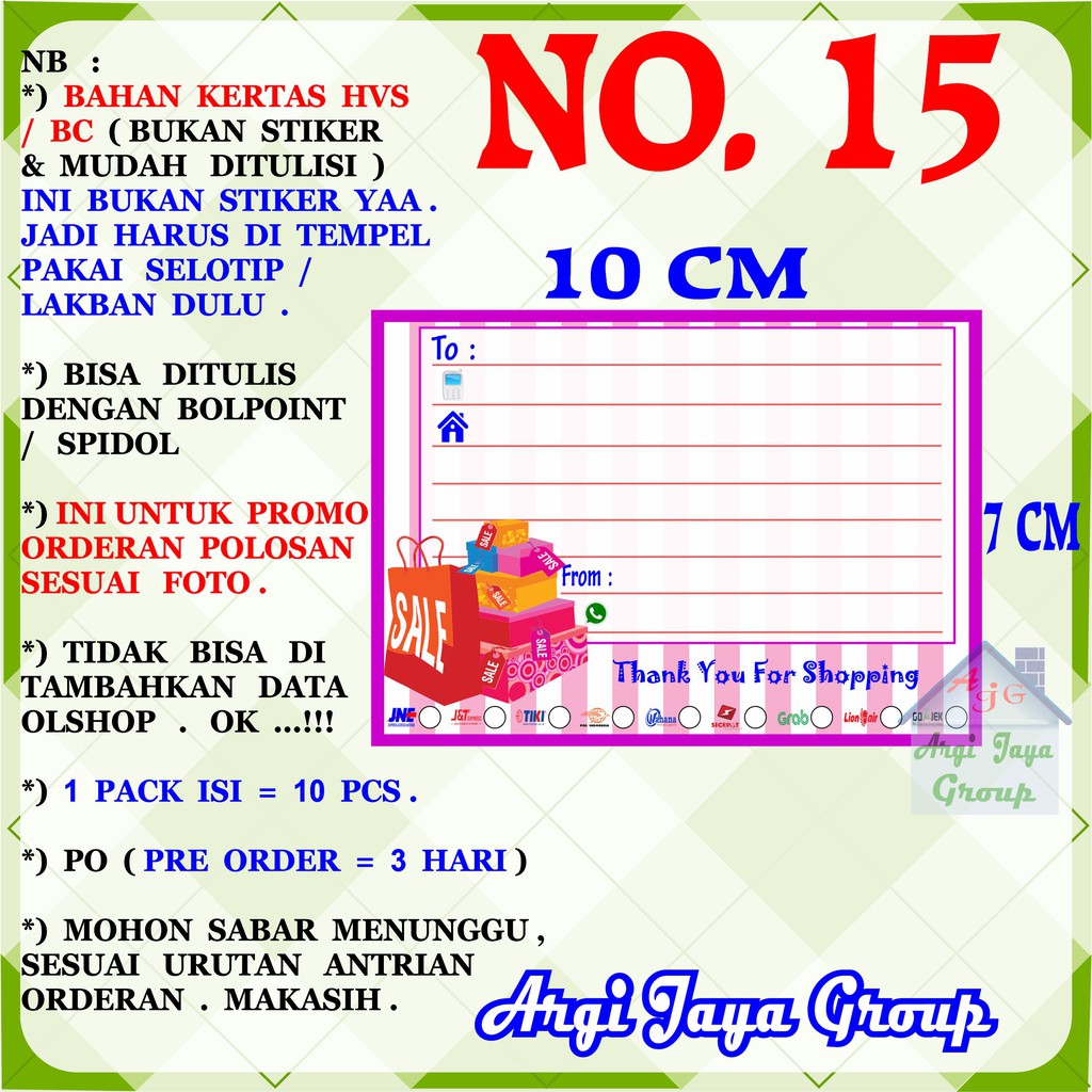 

Promo!Label Pengiriman Polosan Kertas Manila No = 15 (10x7cm) 1 Pack = 10 Pcs