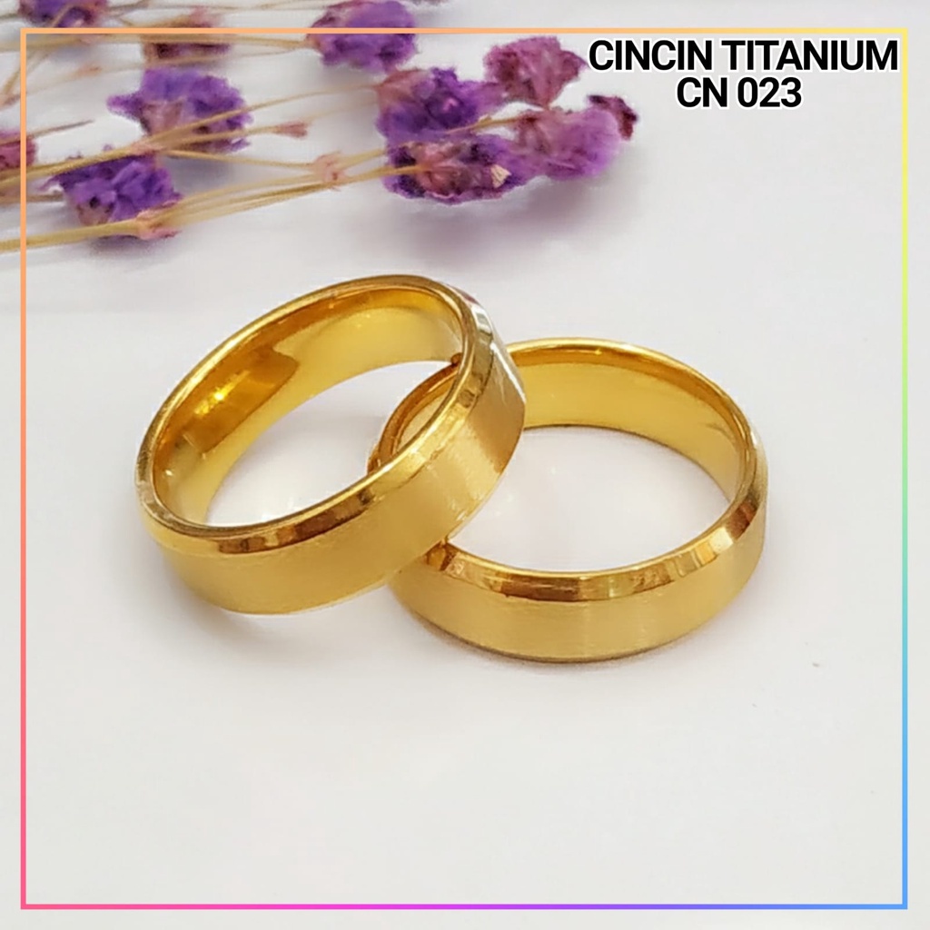 Cincin Titanium/stainless steel couple harga/1biji cincin dewasa polos kerlip perhiasan lapis emas gold CN 023