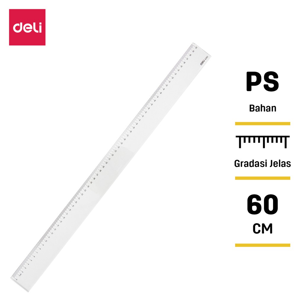 

Deli Penggaris Kualitas tinggi lulus uji ultra transparant pengukuran akurat 20-60cm E62X0