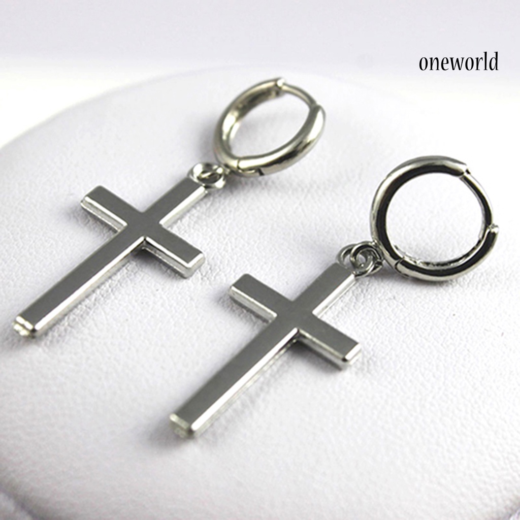 OW@ Earrings Exquisite Fadeless Alloy Smooth Surface Cross Shape Women Jewelry for Party