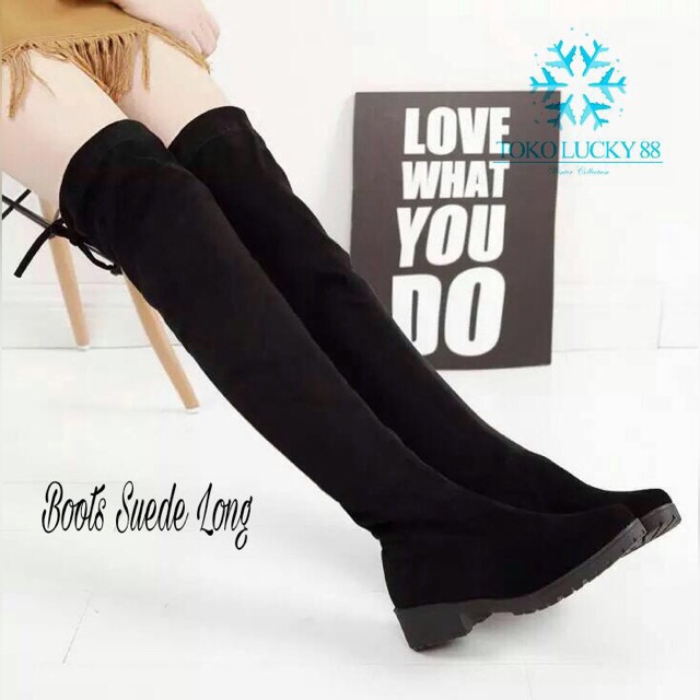 IMPORT MOLLAD Boots Suede Long Winter Overknee Suede Black Panjang Sepaha