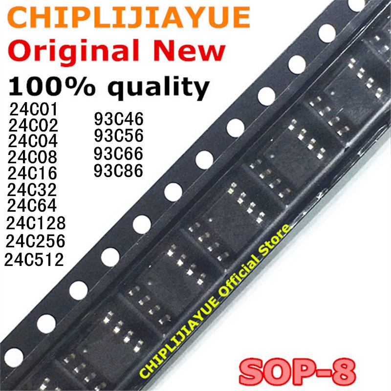 20pcs Ic 24c01 24c02 24c04 24c08 24c16 24c32 24c64 24c128 24c256 24c512 93c46 93c56 93c66 86 Sop8