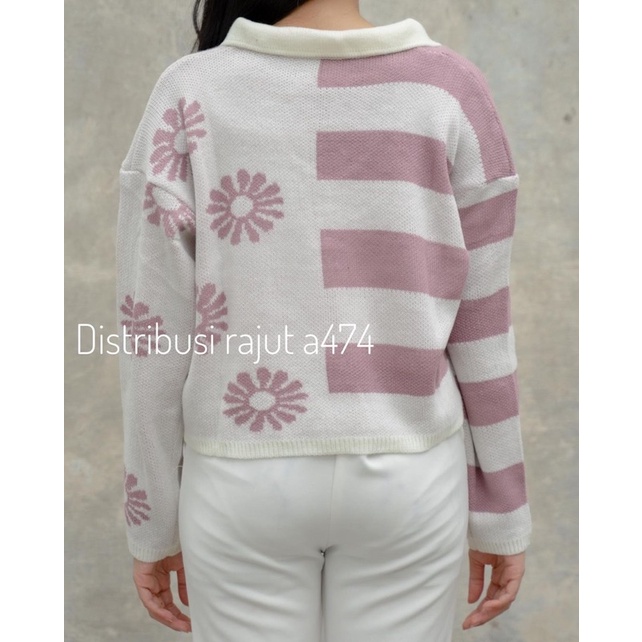 SWEATER RAJUT KNIT WANGKY MOTIF BUNGA BLASTER