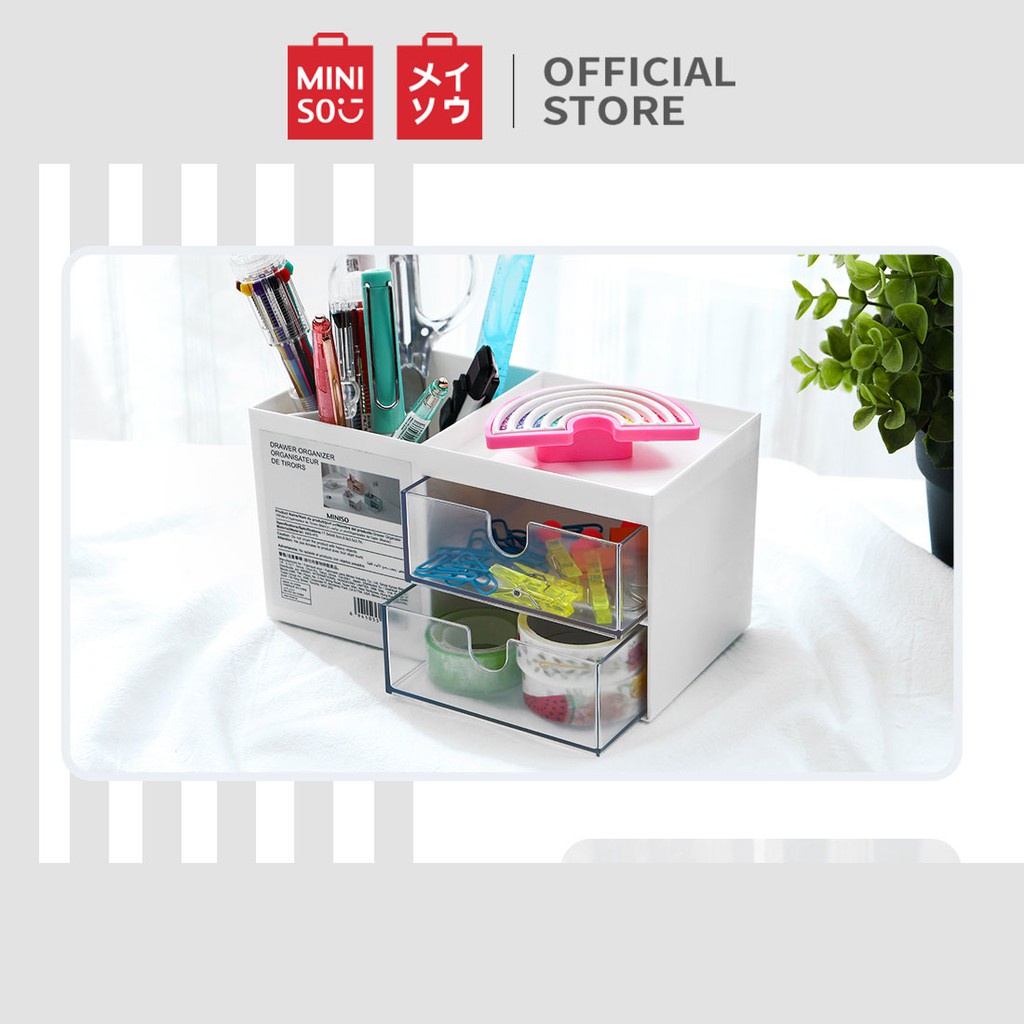 Miniso Official Keranjang Penyimpanan Rak Buku Kosmetik Kotak Storage 2 -Lapis Multifungsi Storage