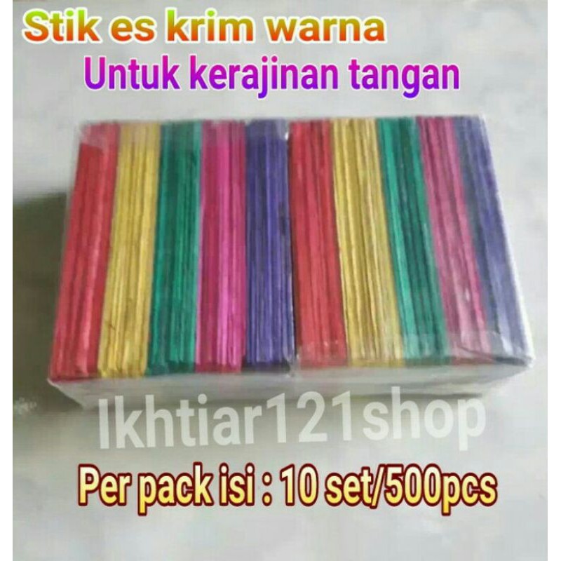 Jual Stik Es Krim Kayu Warna-warni/Stik Kreasi Warna perpack isi 500