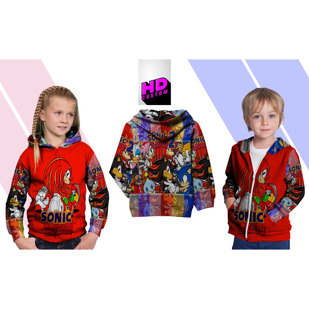 Jaket Sweater Hoodie Anak Fullprint Custom New Sonic the Hedgehog 2 : Knuckles