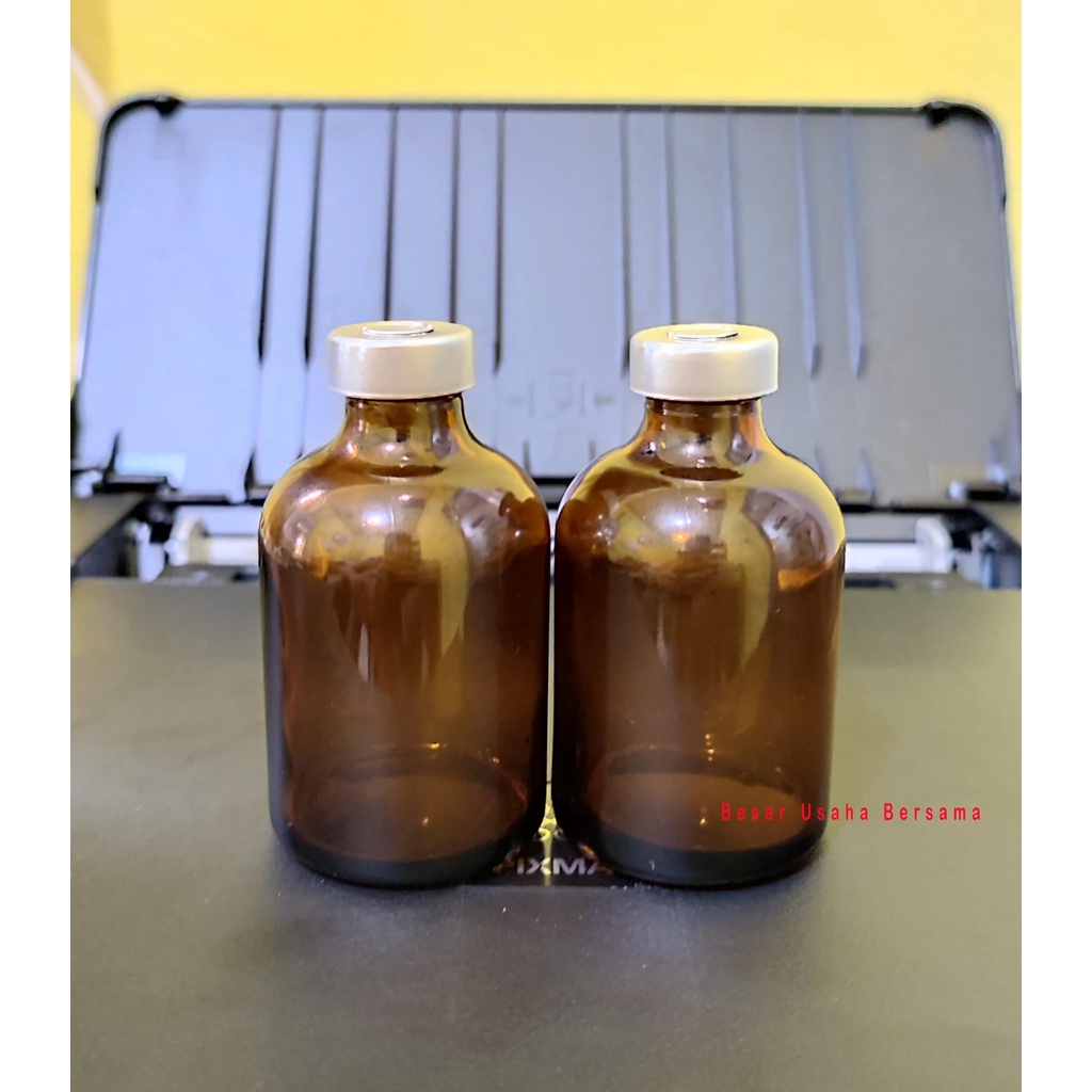 Botol Kaca Vial Coklat 50ml 50 ml Tutup Karet Segel Aluminium / Botol Amber