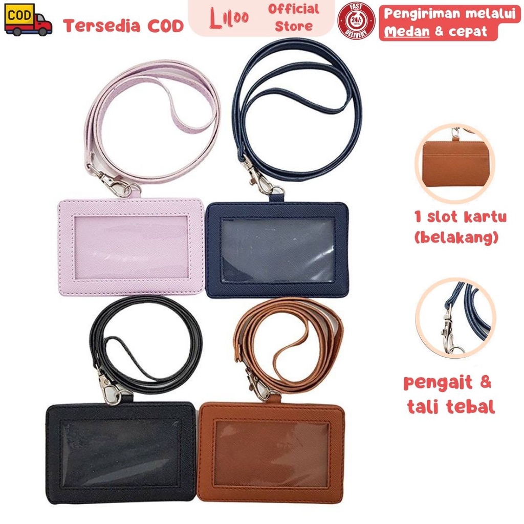 

Name Flashee Tag Horizontal Kulit Lanyard Landscape PU Leather ID Card Holder Horisontal Murah Berkualitas