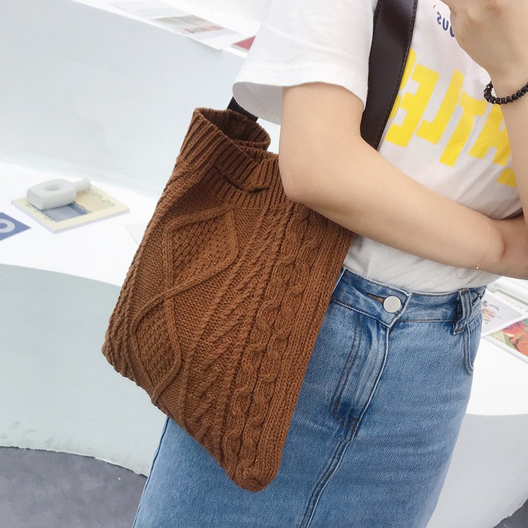 TC-60 tas selempang rajut korea jepang knit high quality retro autumn