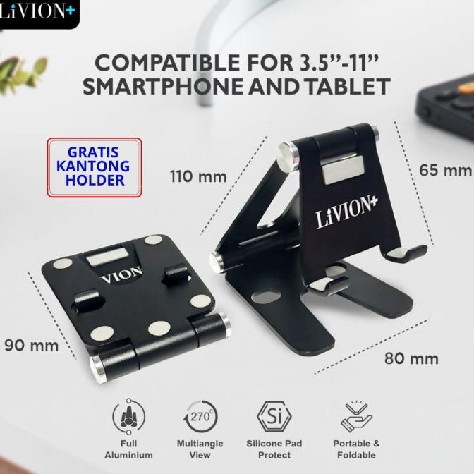 HOLDER HP LIVION+ DUDUKAN HP ALUMINIUM STAND HOLDER LIPAT IPAD TABLET