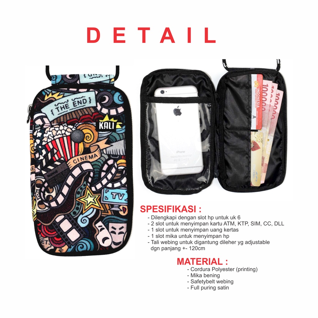 Sling Phone Pouch Wallet // Hanging Wallet Motif // Card Holder Dompet Kartu Pria Wanita // Sling Bag Mini By KALI