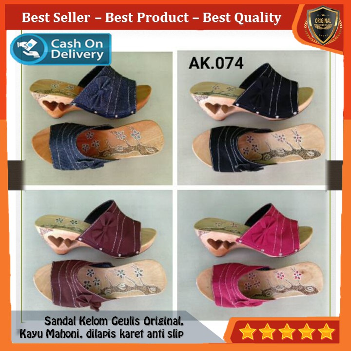 Kelom Gelis Wedges Sandal Wanita Terompah Sendal Kayu Modern, Kelom Geulis Model No AK074 COD