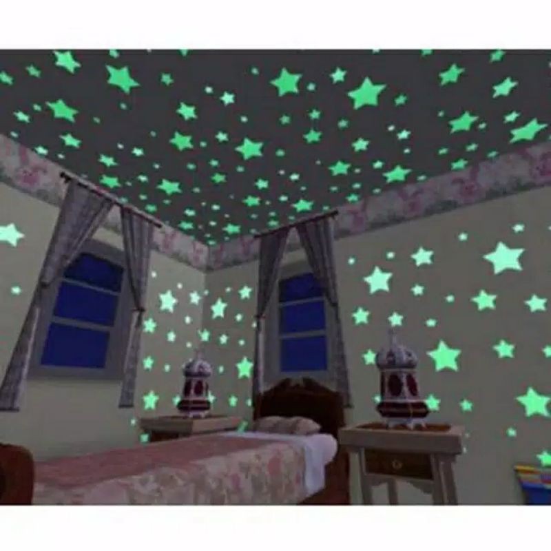 stiker dinding bintang glow in the dark 100 pcs wallsticker