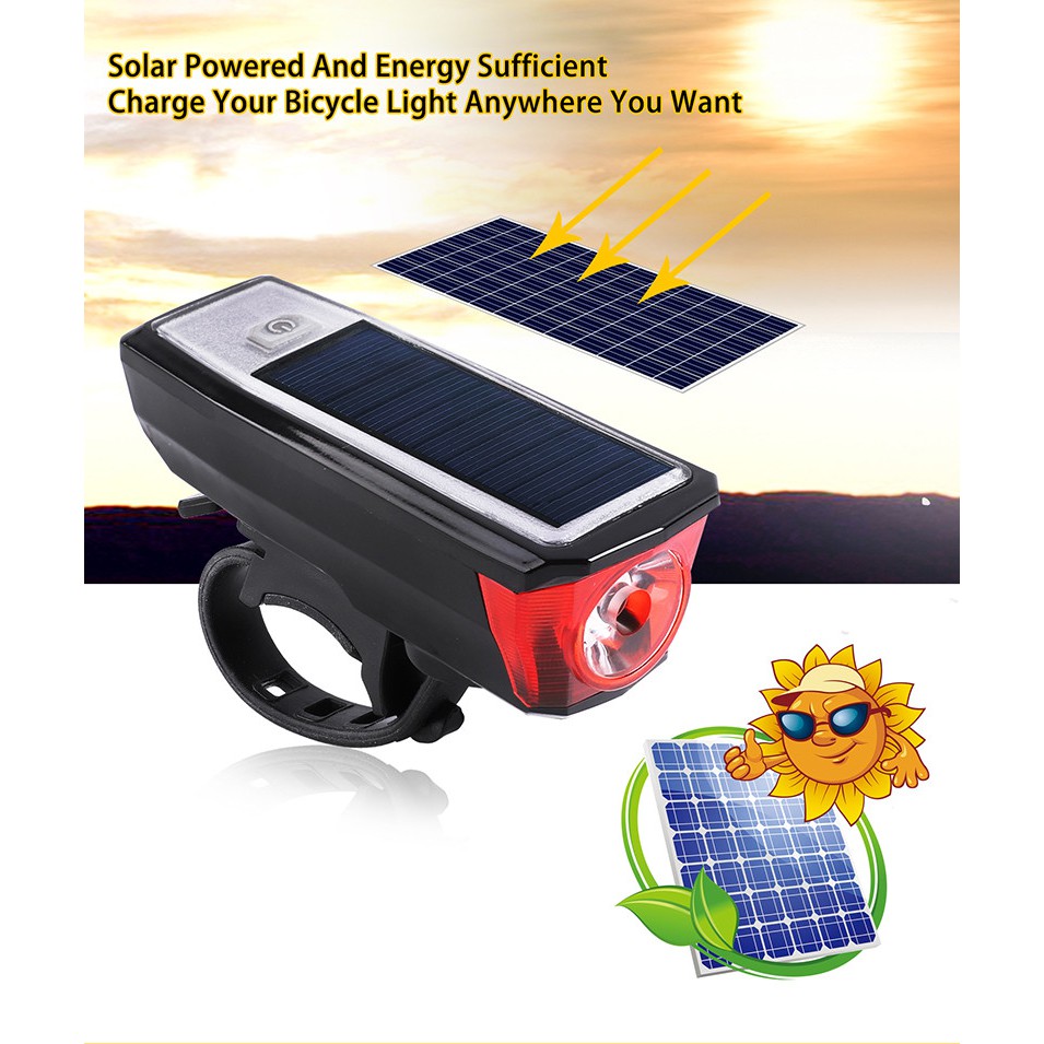 Lampu Klakson Sepeda Solar &amp; USB Power Waterproof - HJ-052