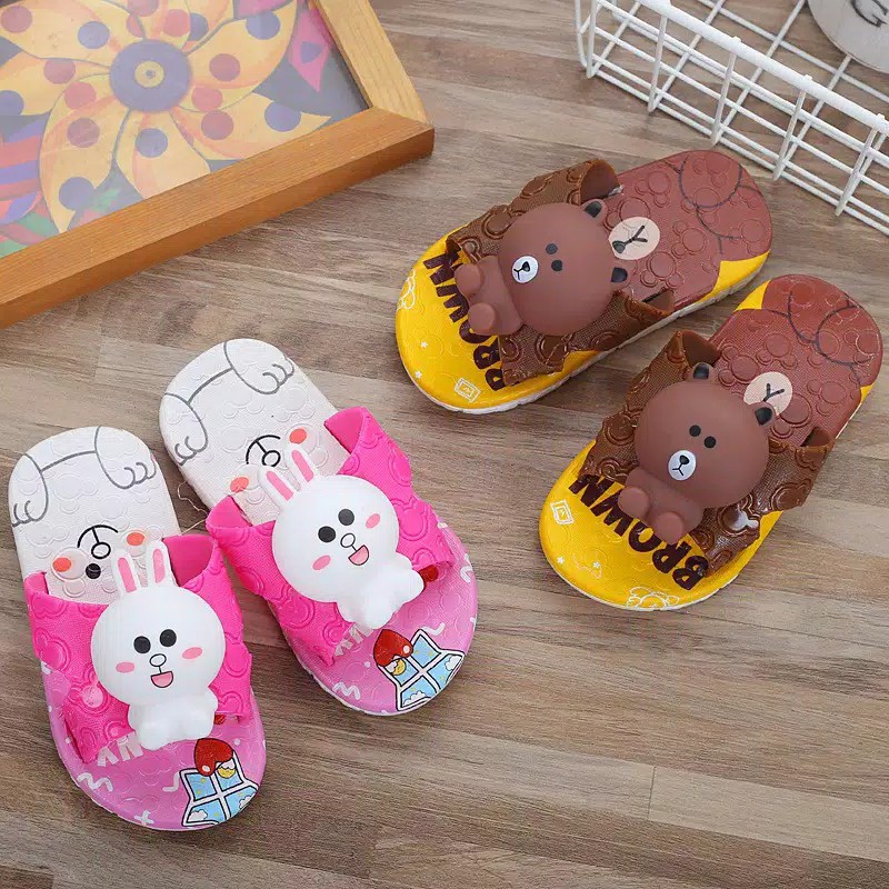 HappyOliver SANDAL BROWN&amp;FROG Sandal selop karet lucu anak, Sandal anak unicorn lucu