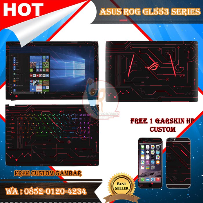 Original Garskin Laptop Full Body Asus ROG GL553 Series Motif Circuid - Free Custom Gambar