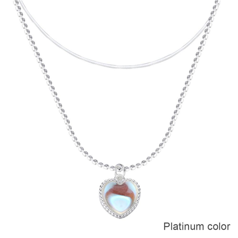 Timekey Kalung Choker Rantai Silver Wanita Liontin Hati Hias Moonstone Untuk Pesta Pernikahan E6Y5