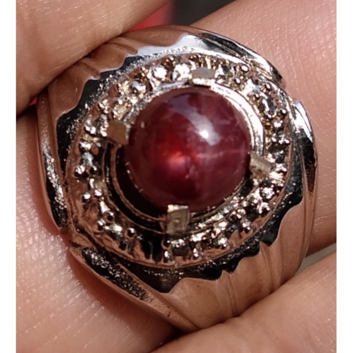 Cincin Batu Akik Permata Pria/Wanita Batu Permata Merah Ruby Star Corundum Asli dan Natural