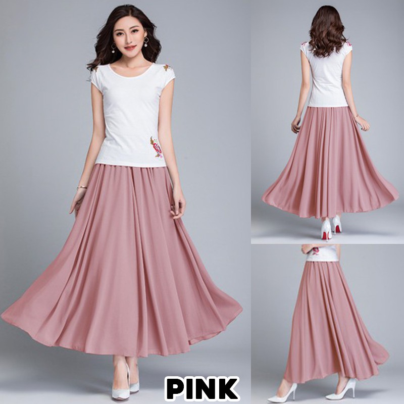 1105 Maxi Flare Chiffon Skirt Rok Panjang