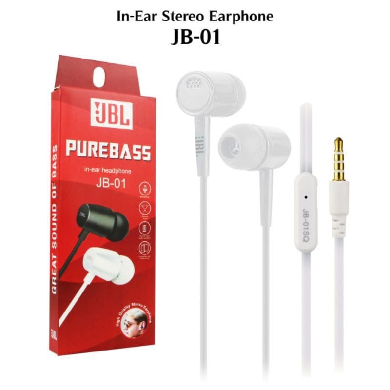 PROMO Headset Handsfree in ear headphone JBL PUREBASS JB-01 - Putih HITAM DISKON!!! MURAH Earphone Handset Super Bass