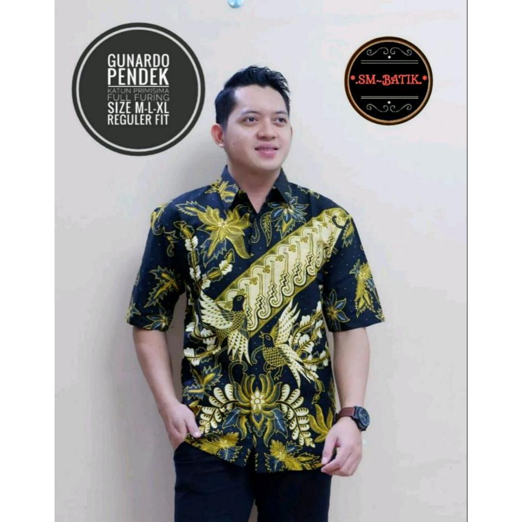 Kemeja Batik Lengan Pendek Exclusive GUNARDO PENDEK Baju Batik Pria Lapis Furing Baju Batik Pendek