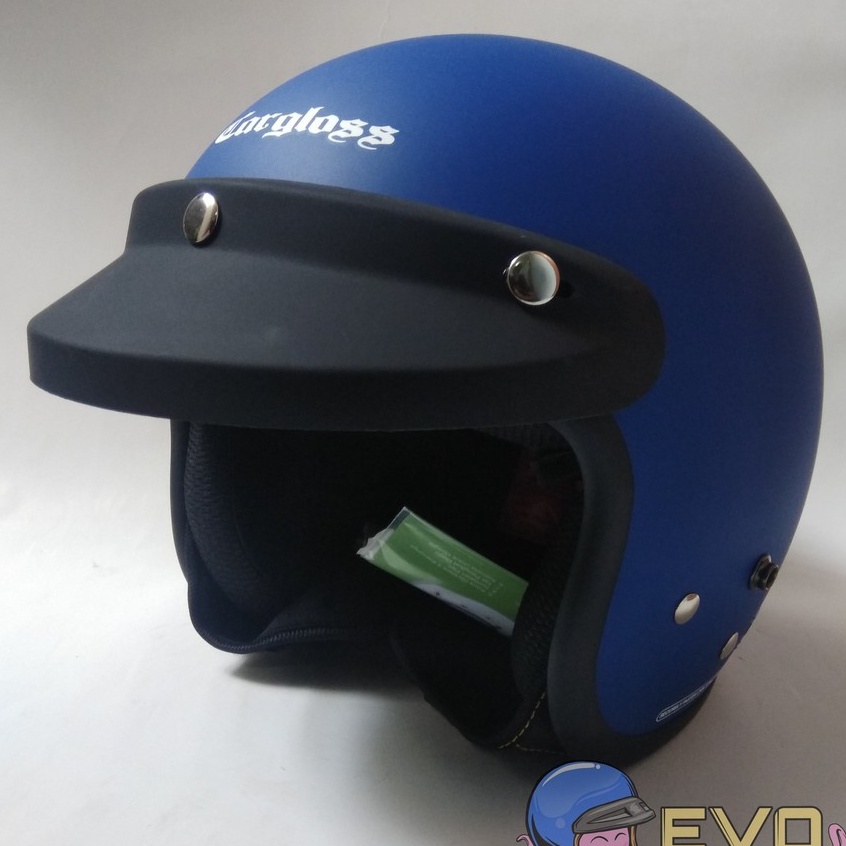 HELM CARGLOSS ORIGINAL CFM RETRO ARMY HALF FACE - POLICE BLUE DOFF + KACA DATAR