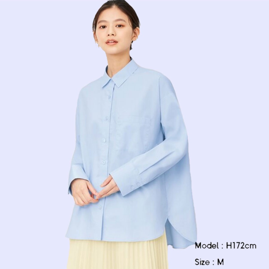 KEMEJA WANITA UNIQLO GU765 GU796 OVERSIZED LONG SHIRTS-LTBLUE