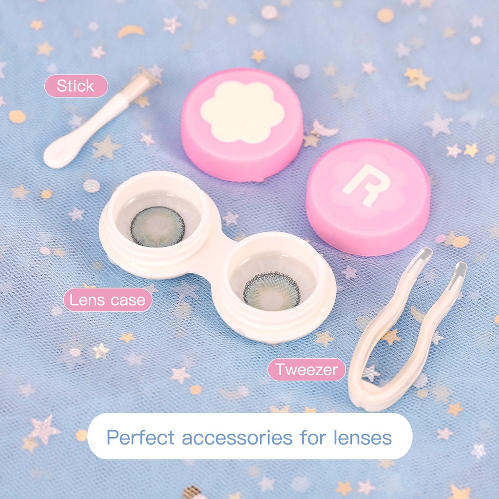 Fashion softlens case  kotak softlens Travel Convenience Kit Cermin Pinset Suction Stick Mini Lensa Case