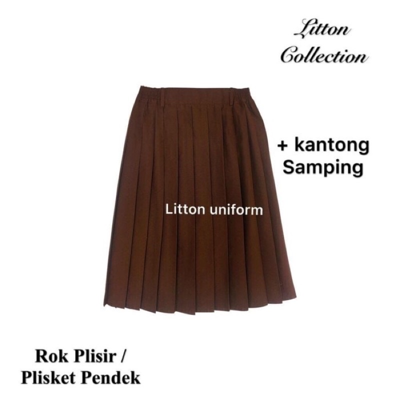 Rok Pramuka Plisir pendek Karet pinggang kantong samping 1-12 Litton / Seragam coklat plisket