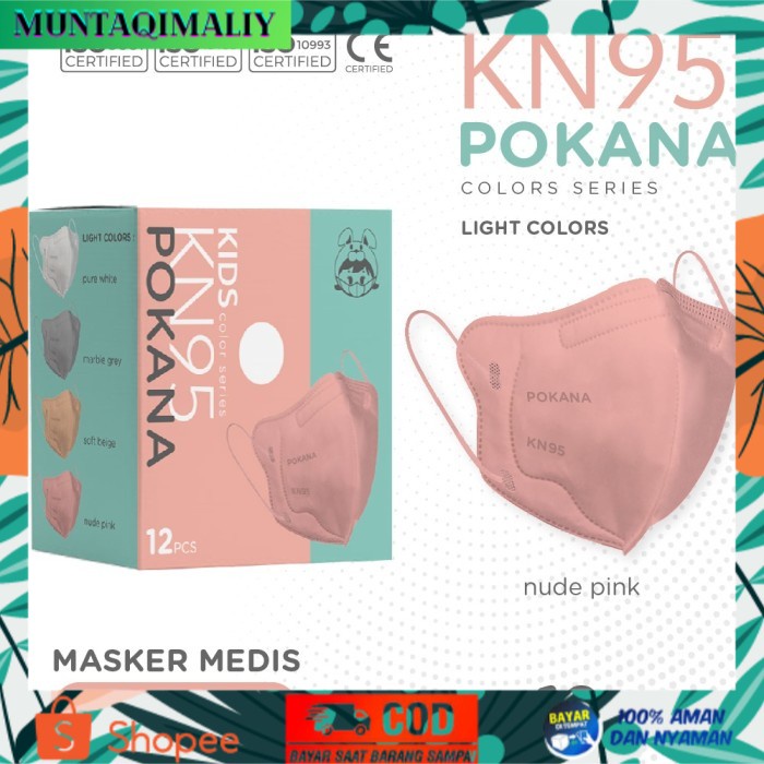 [TERBARU] Masker medis anak kn95 pokana 6ply isi 12 pcs sensi convex duckbill - nude pink