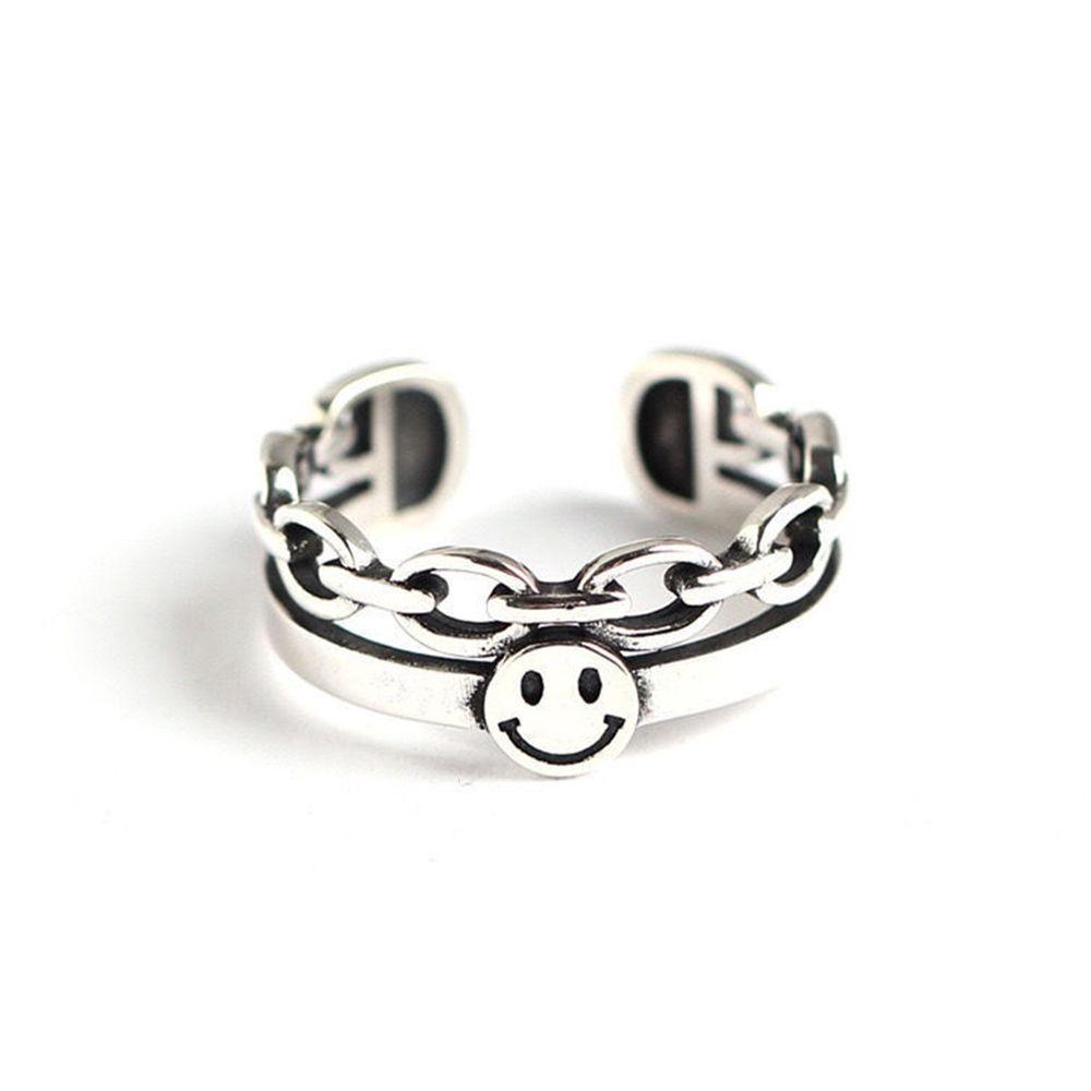 [Elegan] Smiley Face Cincin Minoritas Unik Pria Pasangan Paduan Hadiah Hari Valentine Gaya Korea Jari Cincin