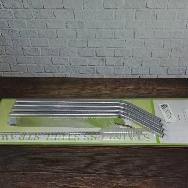 4 Sedot stainless steel melengkung + pembersih sedotan pipet minuman