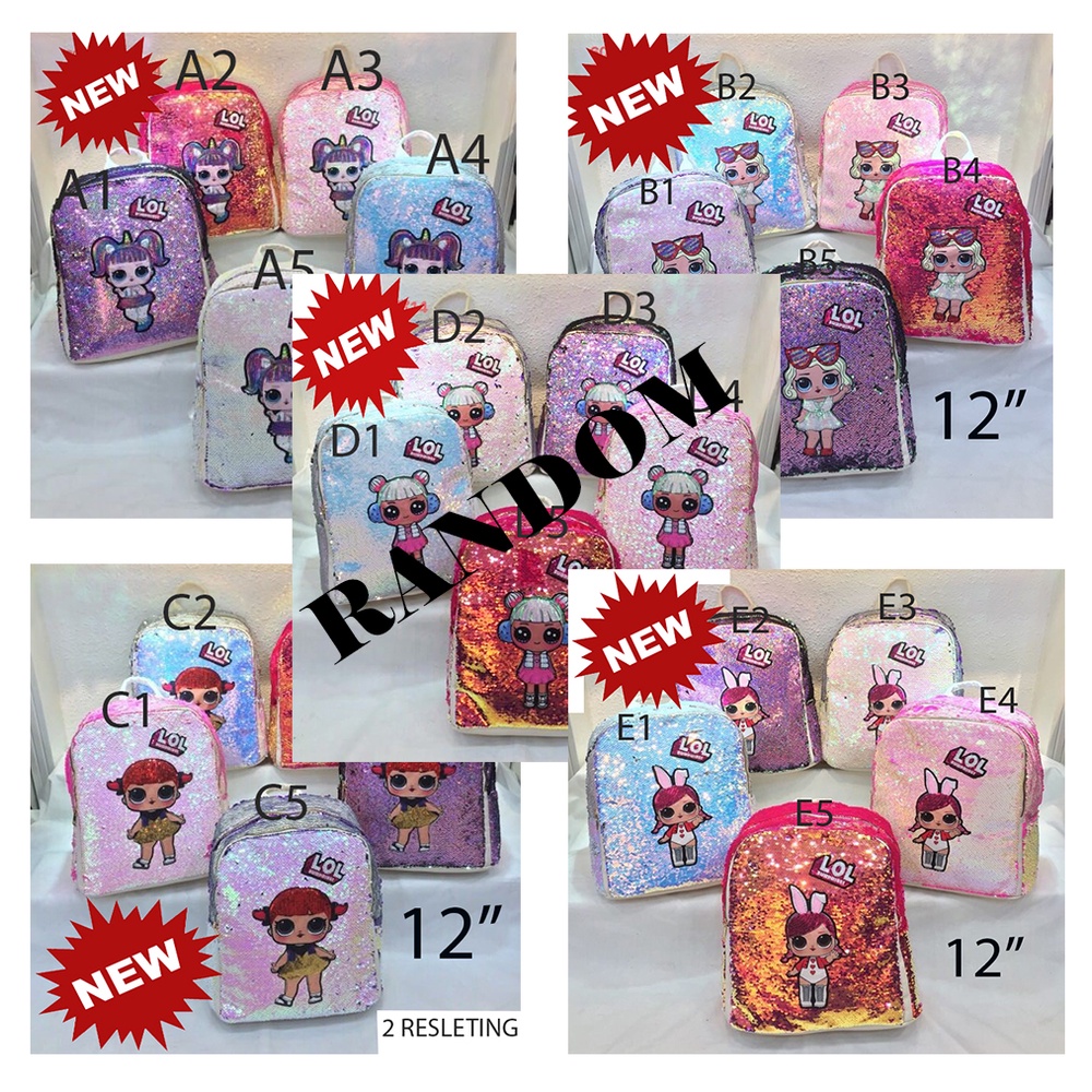 PROMO 6.6 RANDOM OBRAL CUCI GUDANG KADO CANTIK TAS ANAK SEKOLAH PEREMPUAN RANSEL Sequin Usap Berubah Warna Gambar Anak Cewek IMPORT   ( 12&quot;  - 15&quot; - 17&quot; )