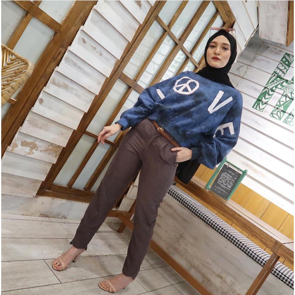 HOPYLOVY -  Celana Panjang Wanita Basic | Celana Bahan | Celana Kantor Kerja | Colour Queeny FREE BELT