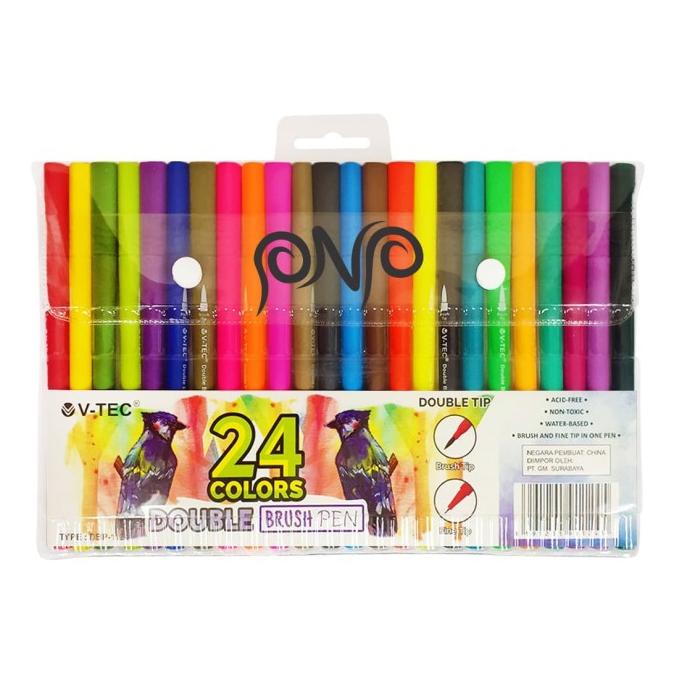 

(BISA COD) V-Tec Double Brush Pen 24 Warna Colors VTec DBP-1124 Dual Duo Tip BOOM SALE Kode 1204